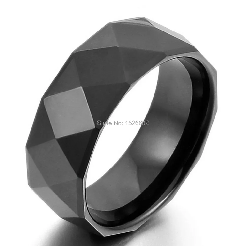 Black IP Tungsten Carbide Faceted Ring With Drop Down Edges