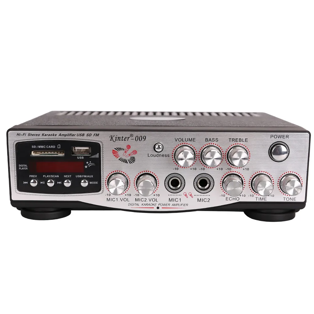kinter-009 AC 220V sound amplifier audio power amplifiers with USB/SD/FM/MIC/digital display, Black