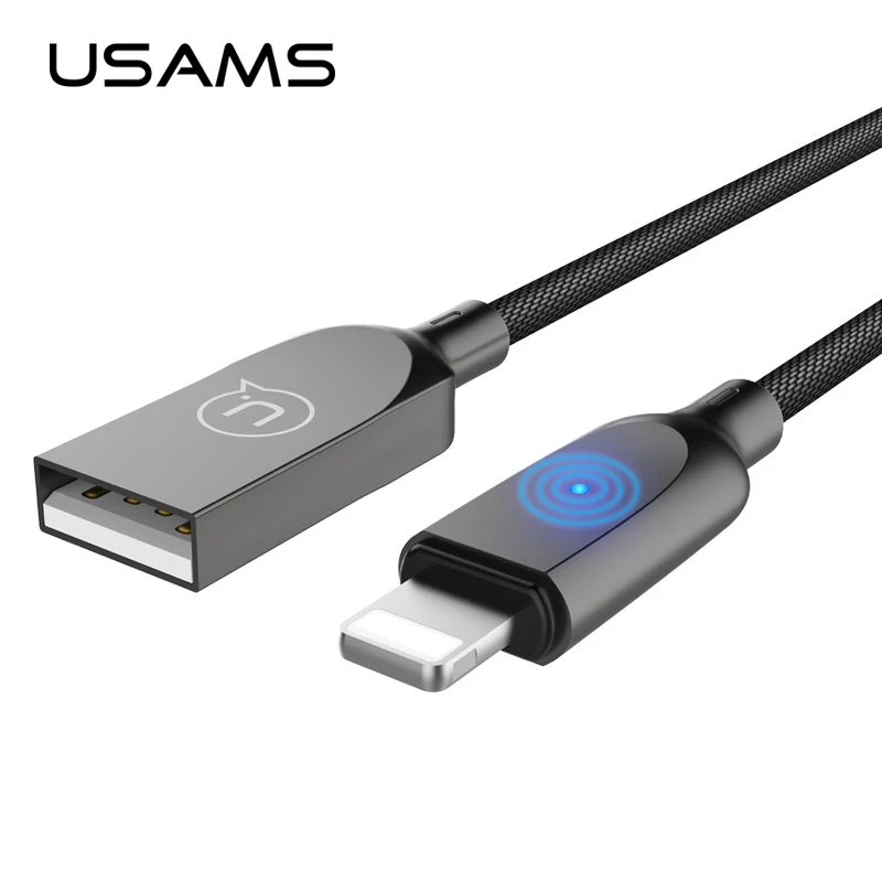 

USAMS mobile phone Auto disconnect for lightning Cable Fast Charging data Sync charger Nylon Wire cable for iPhone 8 7 6 5 X