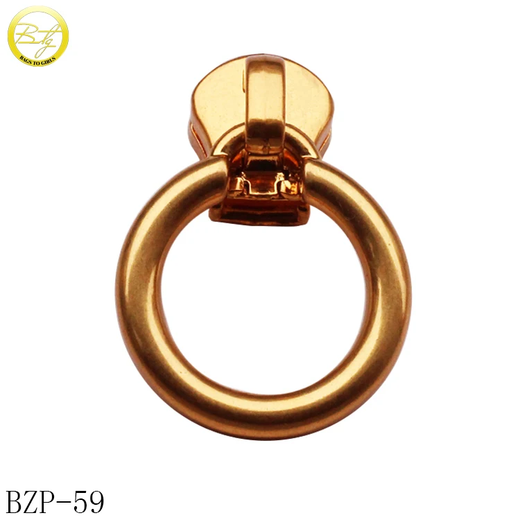 High End Golden Round Metal Puller Blank Clothing Handbag Metal Zipper