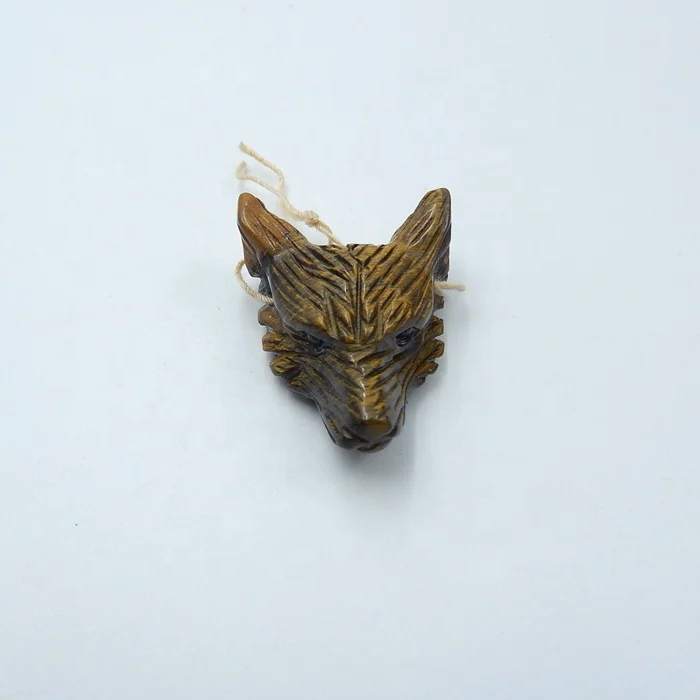 

Carved Tiger's eye Gemstone Wolf Head Pendant Handmade Carving Pendant 35x24x12mm 8.7g, Gold