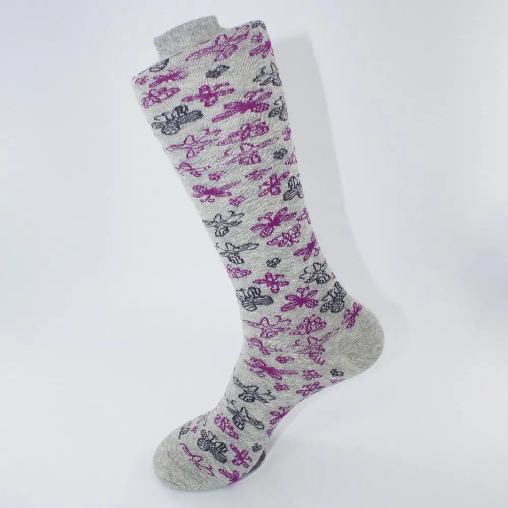 

floral design socks women fancy knee high socks, Melange grey