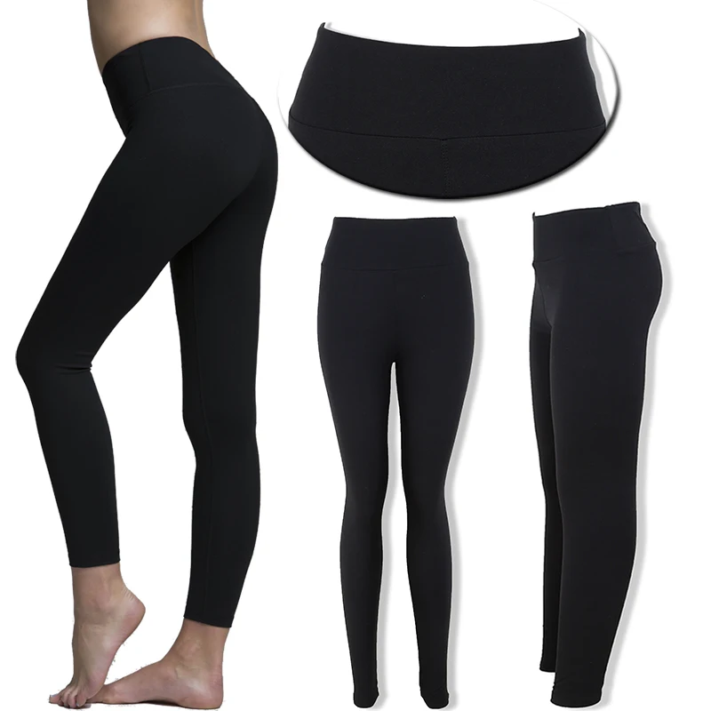 

Ready to ship 92% polyester 8% spandex yoga waist band buttery soft double brushed yiwu black solid color leggings for women