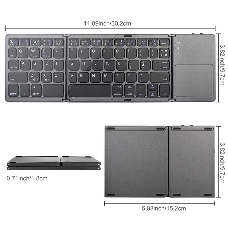 Thin Section Mini Bluetooth Wireless Keyboard Smartphone Laptop Tablet Keyboard NCBH 3 Fold with Touchpad Bluetooth Keyboard