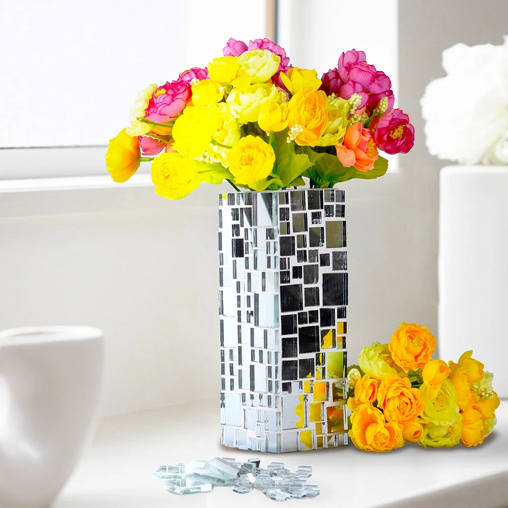 Modern design home decoration DIY glass mosaic silver mirror vase