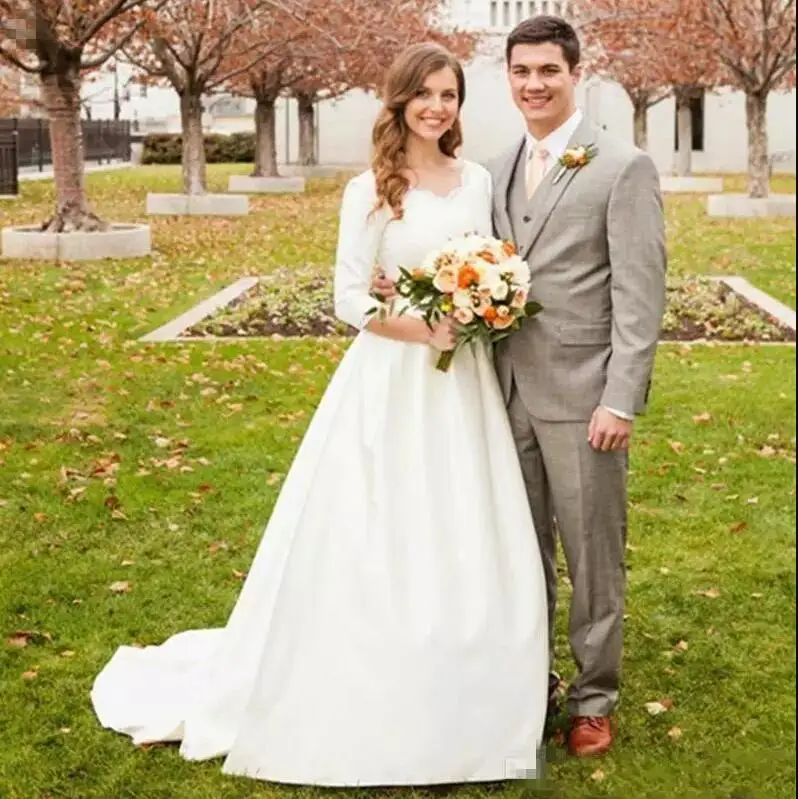 

Plus Size Asian Beauty Bridal Simple 3 /4 Sleeve A Line Wedding Dress, Custom made