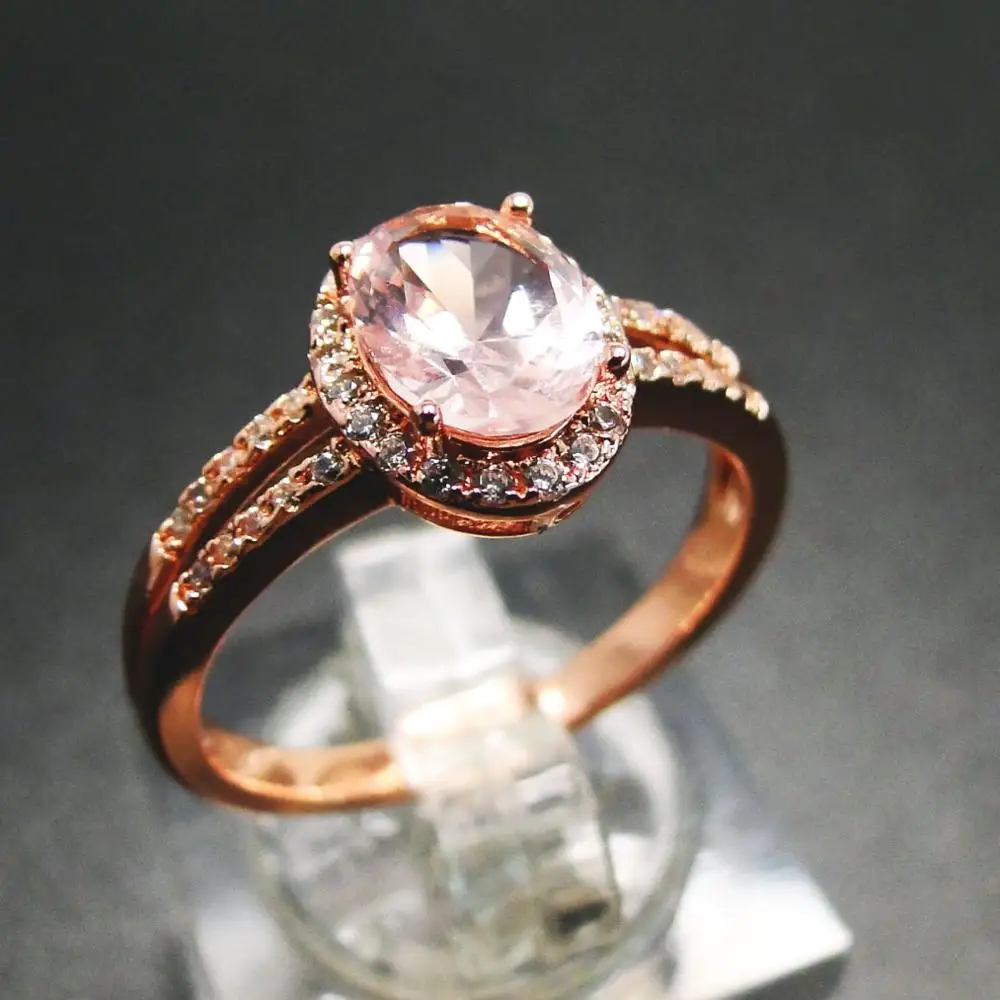 

Solid 925 Silver Oval Natural Pink Morganite Stone Plain Band Diamond Engagement Ring Fashion Gemstone Jewelry