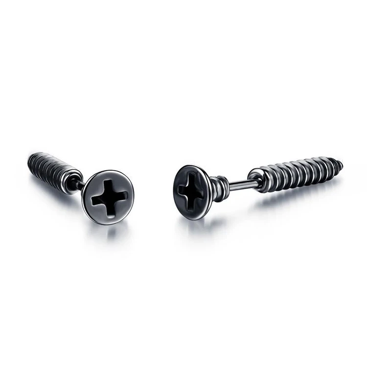 

Cross Screw Men Stud Earrings Prevent Allergy 316L Stainless Steel Earrings For Wholesale (KSS204), Same as the picture