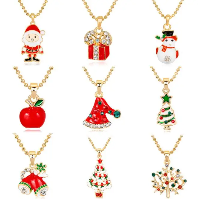 Free Shipping 10 Styles Available China Fashion Jewellery Enamel Pendant Christmas Gift Necklace Jewelry for 2019, Red;green;picture show