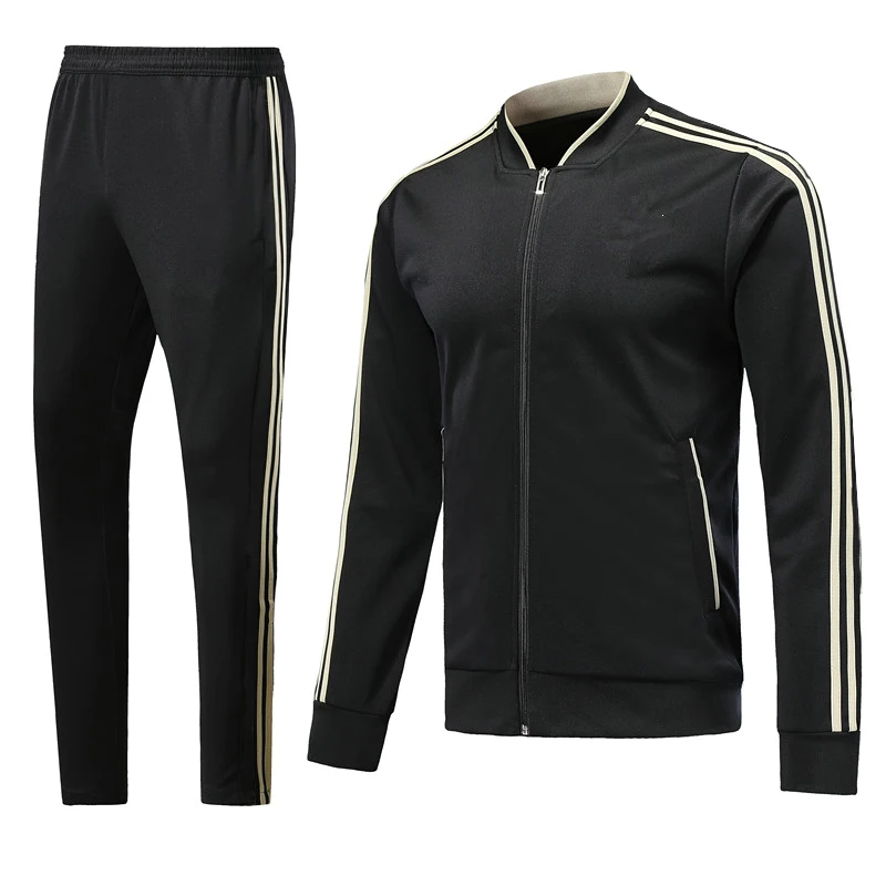 

High quality blank 2 piece black latest design men soccer tracksuit