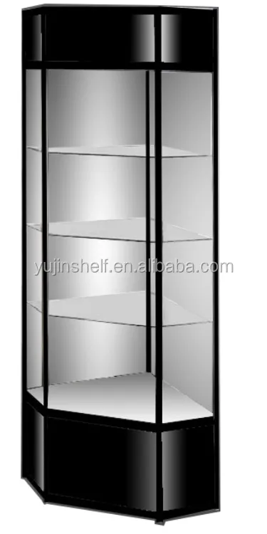 Guangzhou Supplier Black Corner Design Display Glass Corner