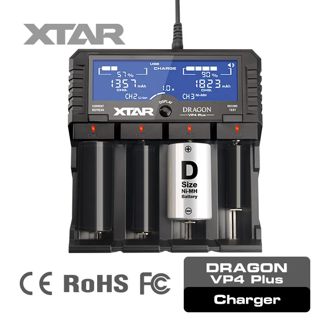 

XTAR Dragon VP4 Plus super universal 18650 20700 21700 li-ion battery charger can charge 3s pack with power bank function, Black