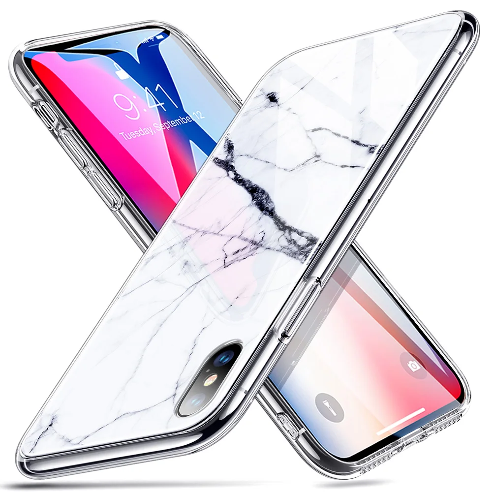 

ESR Glass Marble cell phone case for iPhone x 10 Marble 9H Tempered Glass Back Cover Soft TPU frame for Apple iphone X 10