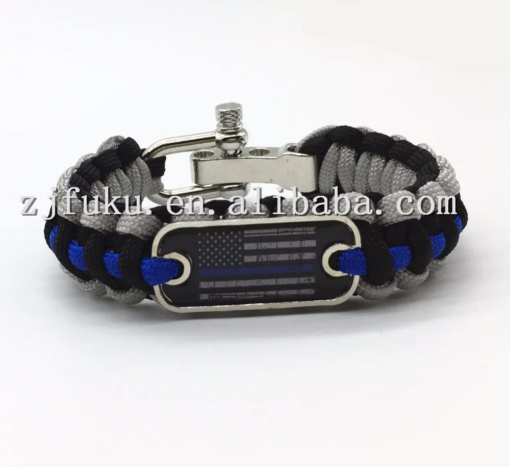 Thin Blue Line Outdoor Sports Paracord Bracelets With Usa Flag Logo Metal Brand Logo Available