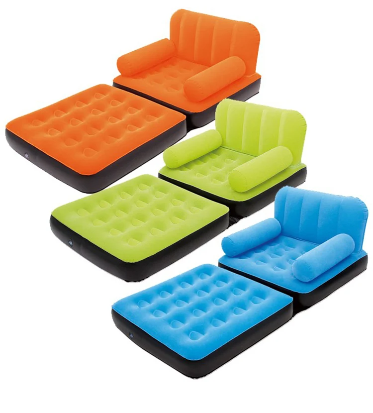 Inflatable Air Bed Mattress Chair Single Double Flocked Folding Chaise ...