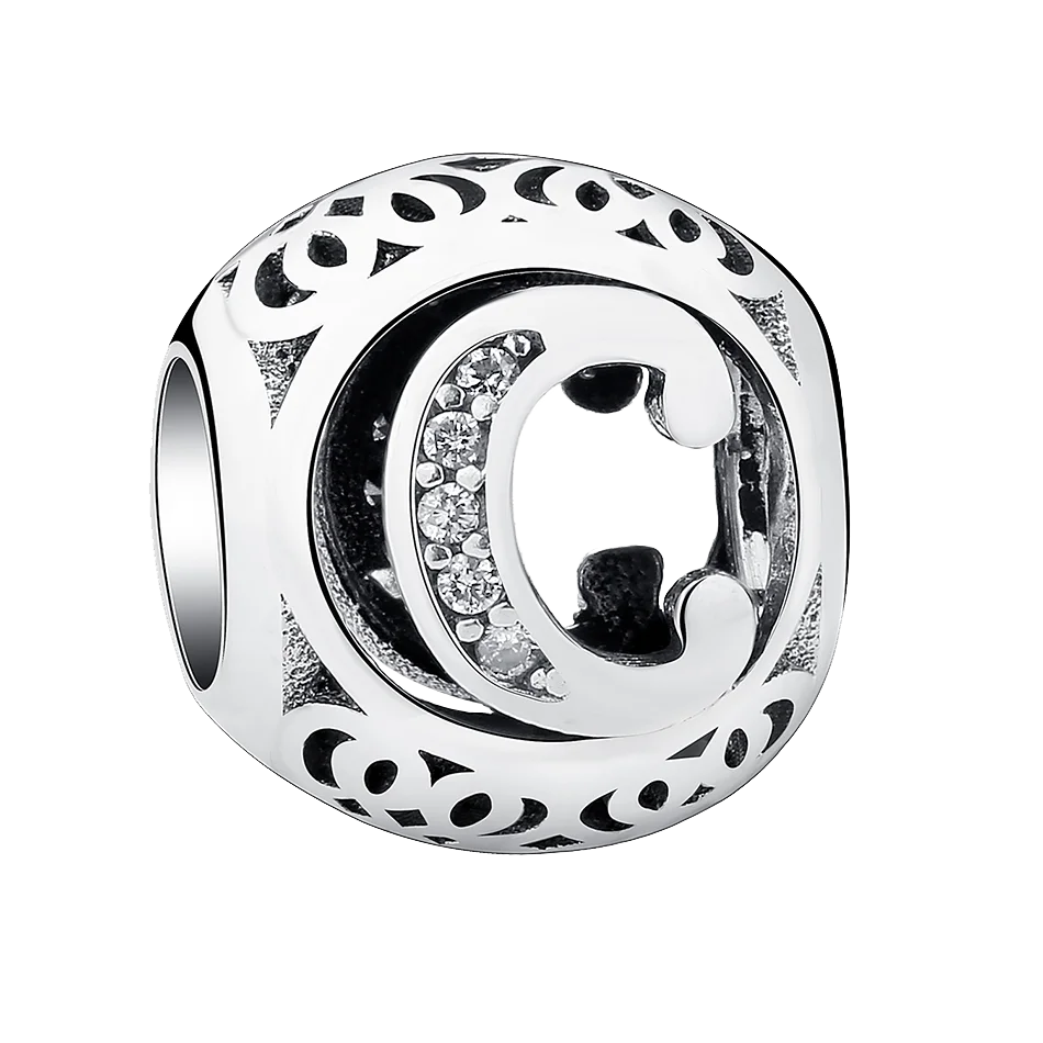 

Genuine 925 Sterling Silver Crystal Bead Charms Letter C Round Charms Fit Womens Snake Bracelets Jewelry Making