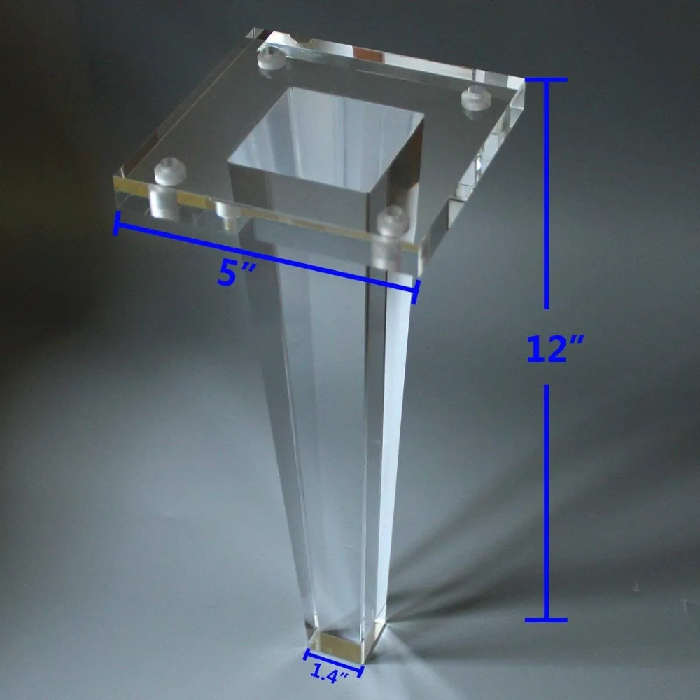 12 Inch Acrylic Coffee Table Legs Sofa Legs Square Cone Shape For