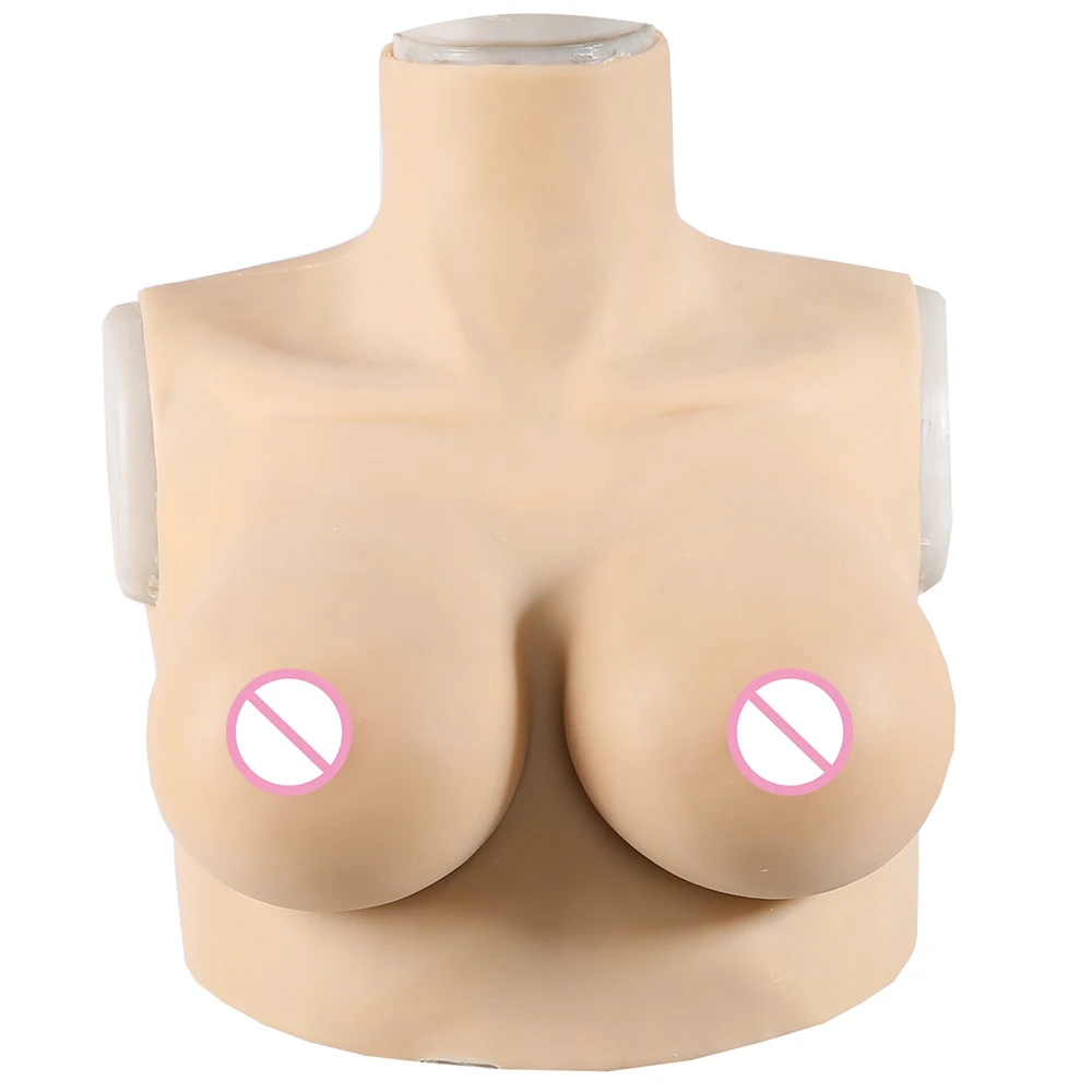 

High collar D Cup Realistic Silicone Artificial Boobs Trandsgender Breast Forms For Crossdresser, Ivory white/asian yellow/light brown