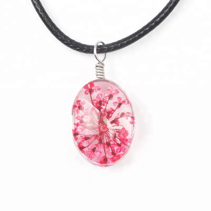 oval clear resin crystal pendant glass dried flower necklace choker