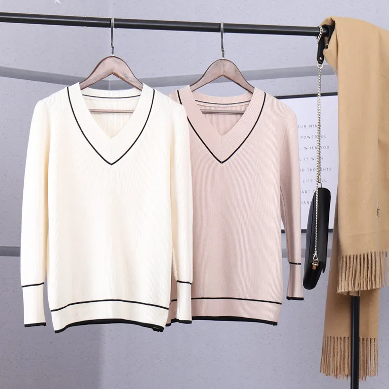 

2018 fashion v neck long sleeve plain casual women sweater knitted winter cheap pullover, Black;brown;grey;beige;white etc.