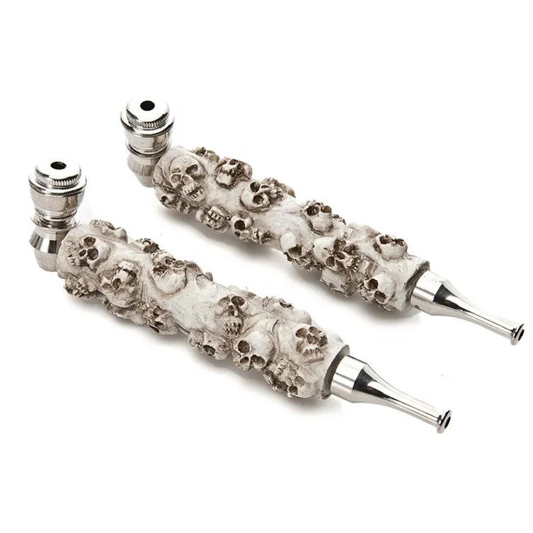 

2017 Hot Sale White Color Length of 150mm Resin Skull Head Shape Smoking Pipe EKJ P0113