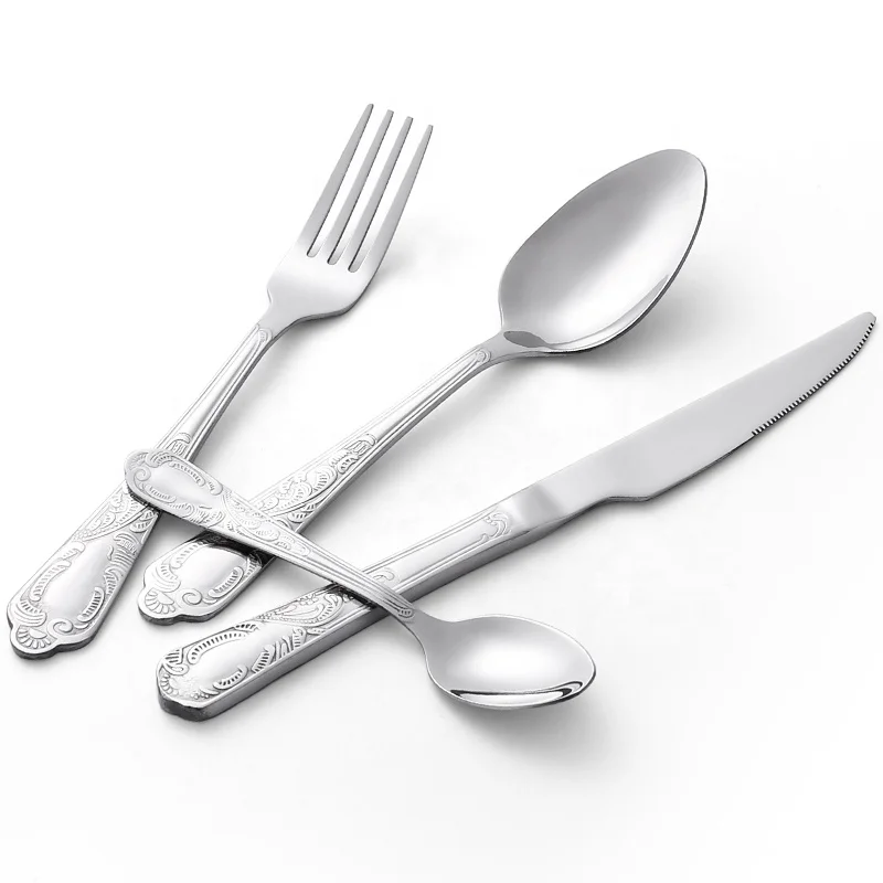 

Royal Kitchen Antique Full Stainless Steel Cutlery Design Knife and Fork Spoon Set Kitchen Utensil Travel Flatware Set for Hotel