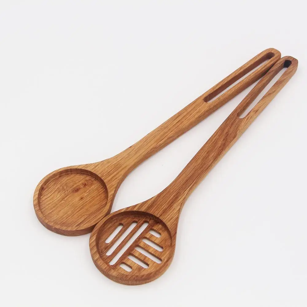 

Factory Wholesale eco friendly oak flat wooden salad spoon set, Natural wood color