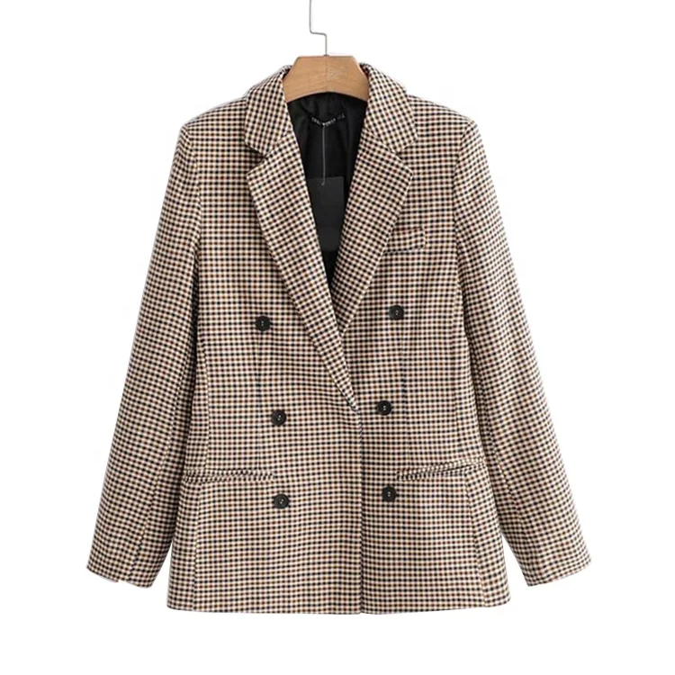 

MOLI Custom Suit Jacket Women Double Breasted Suit Plaid Coat Women