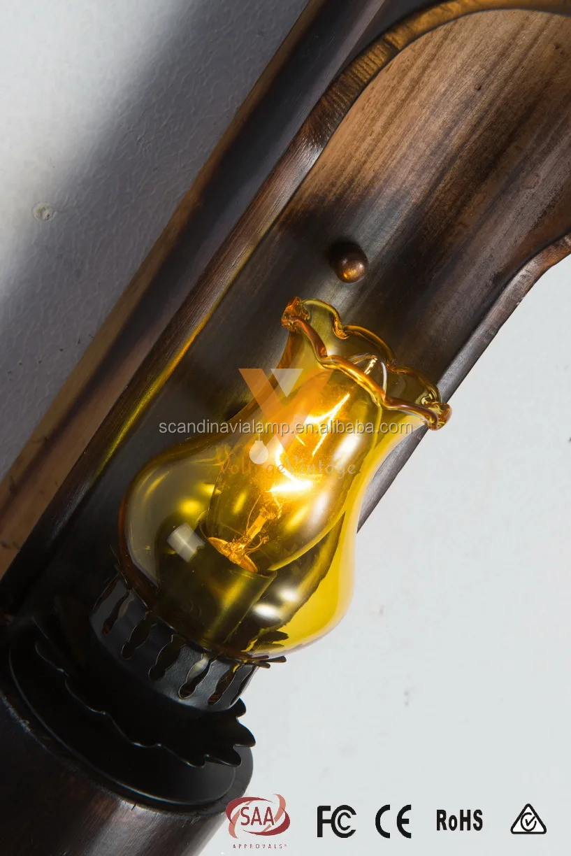 Smeedijzeren hout art deco glas lampenkap wandlamp wandverlichting ...