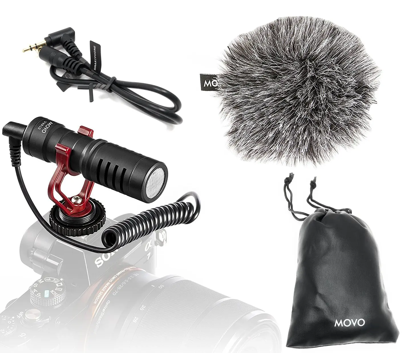 Movo VXR10 Universal Video Microphone with Shock Mount, Deadcat Windscreen, Case for iPhone/Andoid Smartphones, Canon EOS/Nikon DSLR Cameras and Camcorders