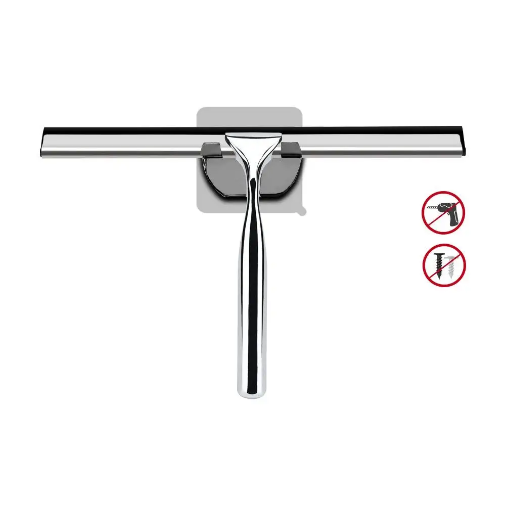 Hawsam No Drilling Bathroom Squeegee with Adhesive Holder - Stainless Steel Shower Glass Wiper Window Squeegee for Mirror