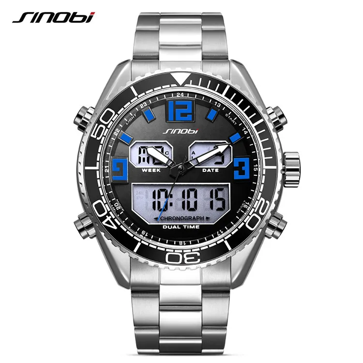 

SINOBI 9731 G Men's Analog Digital Steel Quartz Watch Waterproof 24 Hour Date Wrist Watch Fashion Sports Clock
