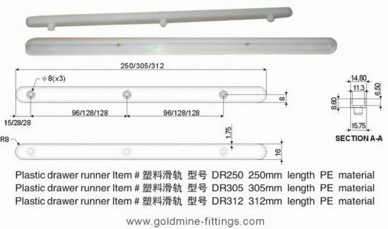 250mm Plastic Injection Drawer Runner Manufacturers And Suppliers