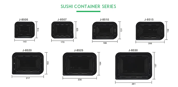 Harvest J-85 Rectangular Disposable Black Plastic Sushi To Go Box