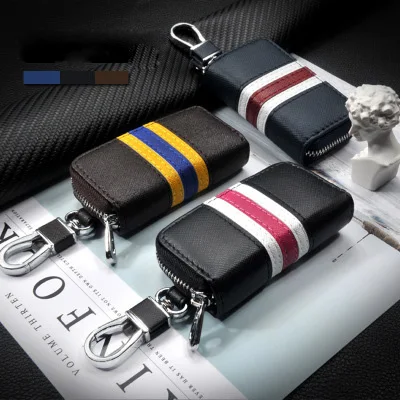

Top Men/Women's New Fashion Car Keys Bag Keys Chains Case Holder Cowhide Leather Key Wallet, Black blue coffee