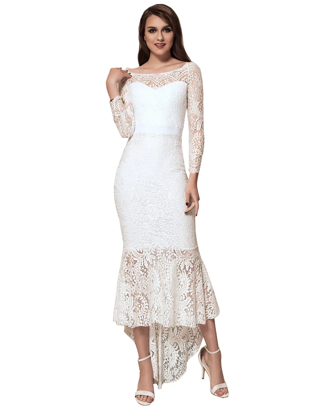 

Wholesale New White Elegant Lace Long Evening Party Dress