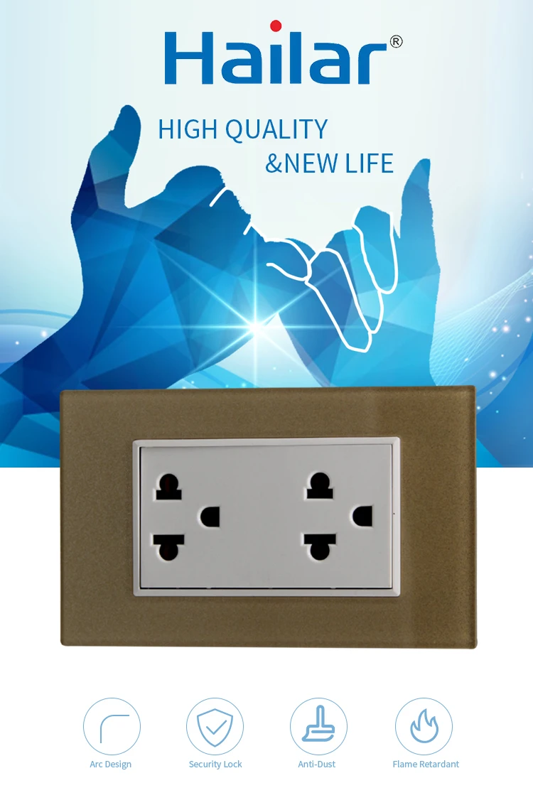 Hailar Electrical US standard screwless Acrylic glass panel double multifunctional 3-pin wall socket