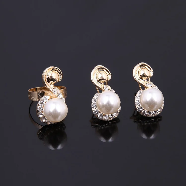 Women New 4 Pcs Fashion Jewelry Sets Luxury Saudi Gold Plated Big Pearl Pendant Dubai Crystal Wedding Gift Bridal Jewelry Set