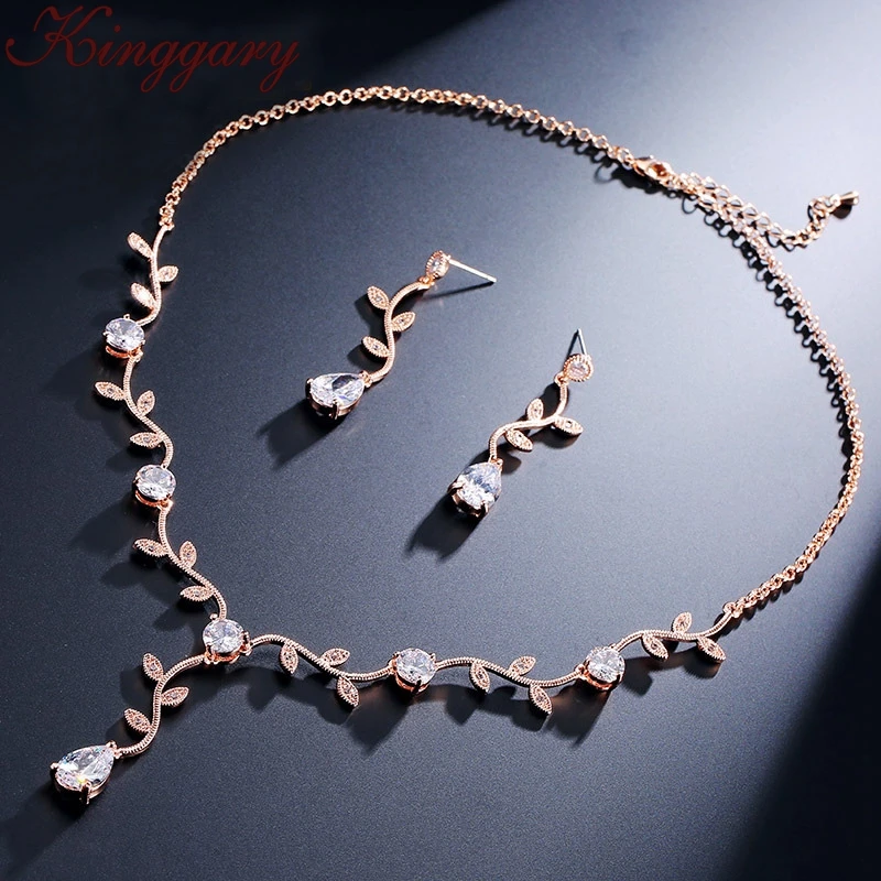 

Cheap High Quality White Gold Bridal Necklace Simple Gold Cubic Zirconia Jewelry Sets