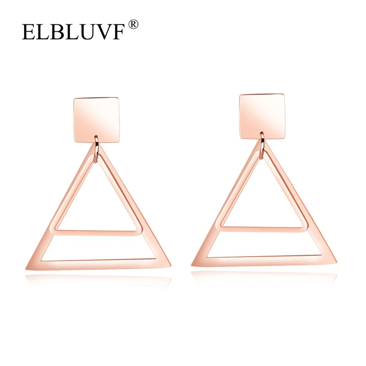 

ELBLUVF Stainless Steel Double Square Triangle Earrings Jewelry For Women, Rose gold