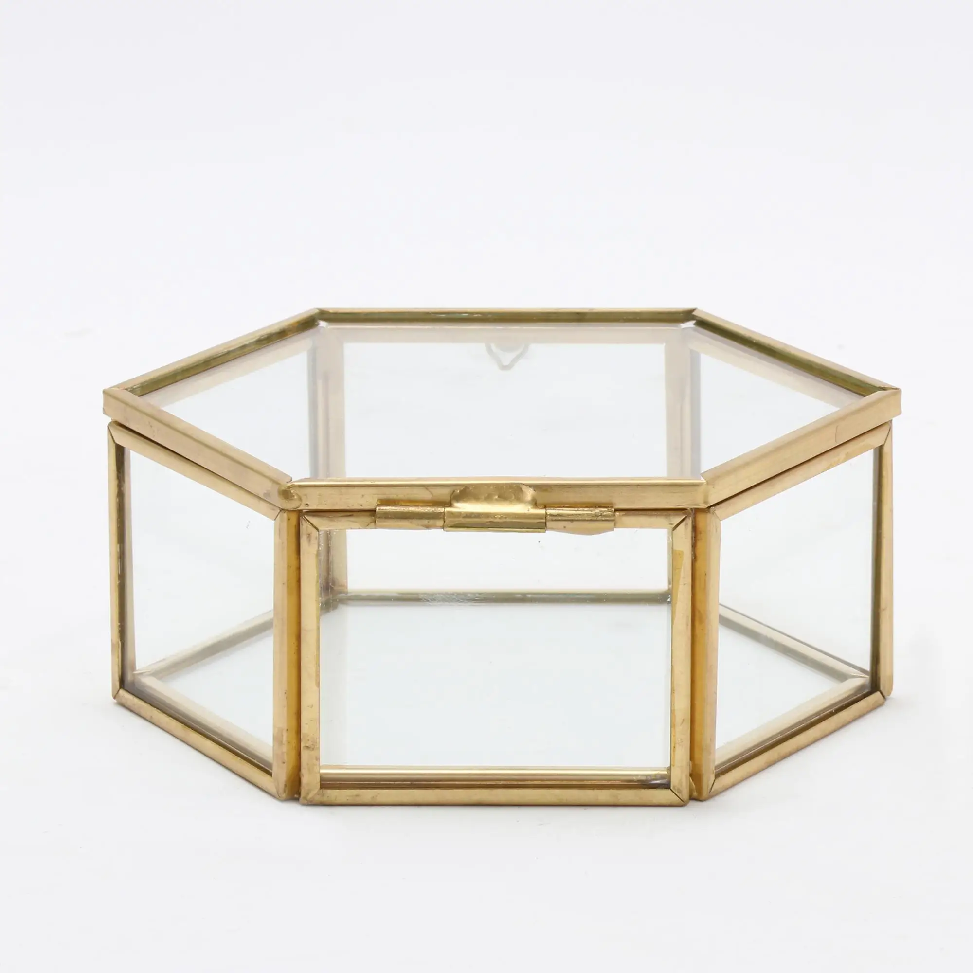 Vintage Hexagon Glass Brass Metal Jewelry Box - Buy Jewelry Box,Storage ...