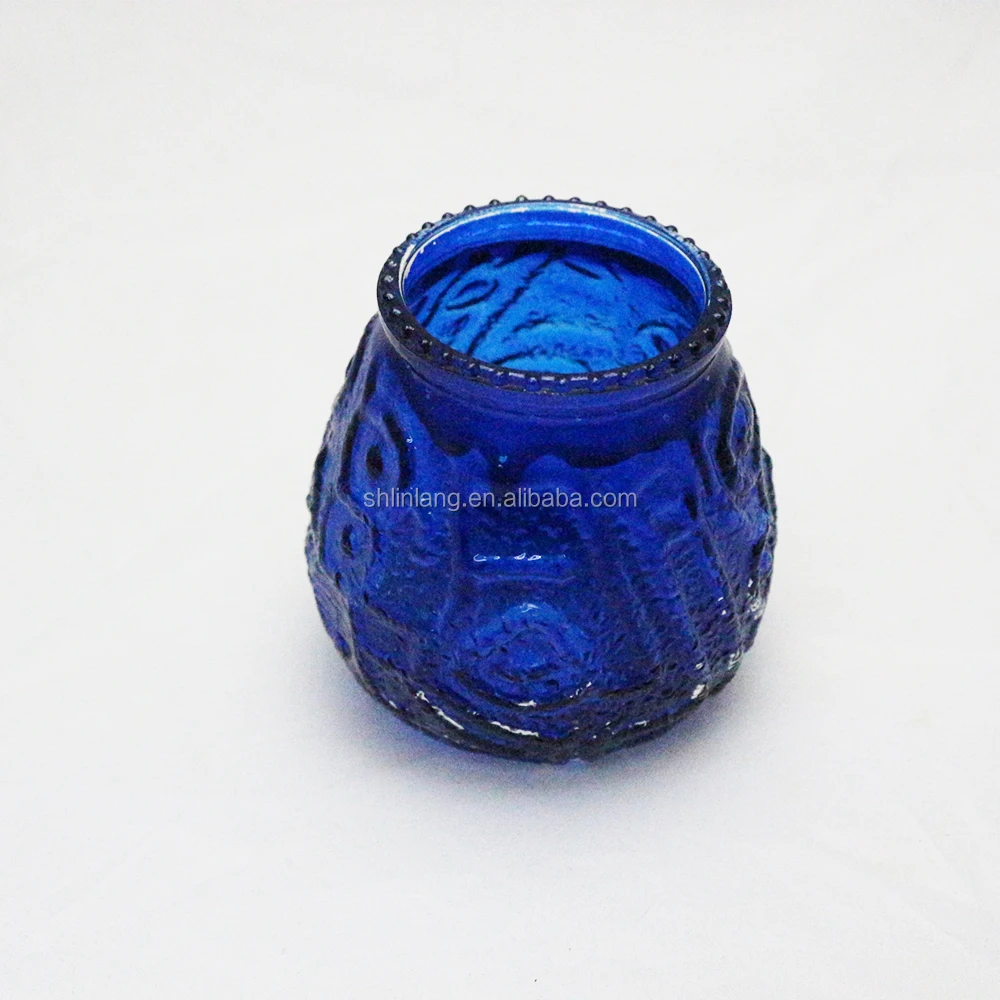 Linlang Wholesale Navy Blue Candle Holder Colored Glass Tealight Candle