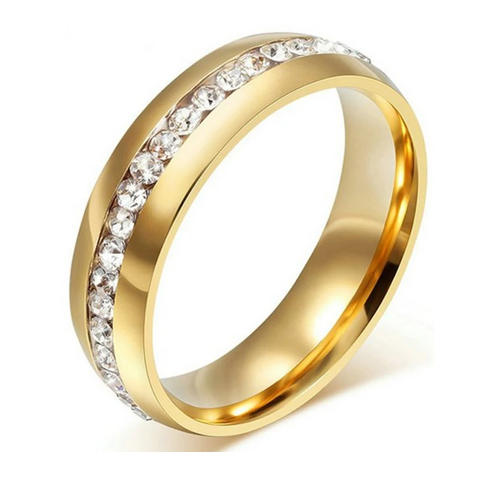 

8mm Titanium 18K Gold Plated Wedding Ring with Channel Set CZ Finger Ring, Gold/clear