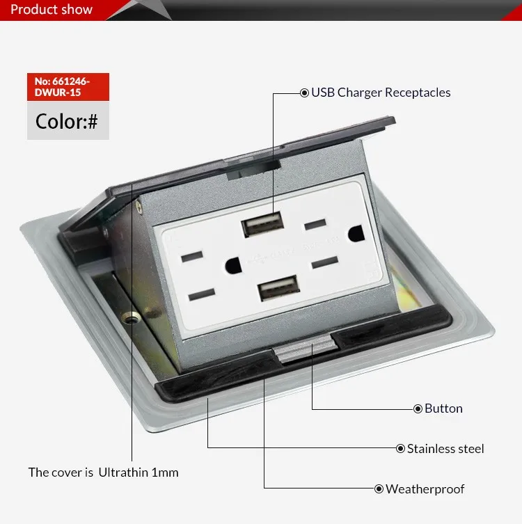 Popup Type Floor Mounted Electrical Outlets With Us Sockets And Usb