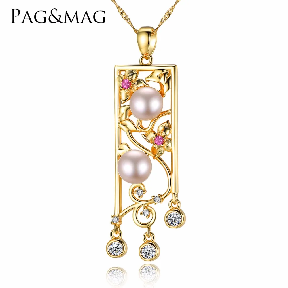 

PAG&MAG New Tassel Crystal Good Natural Pearl Choker Silvery Small Flower Shape Pendant Necklace For Women Valentine'S Day