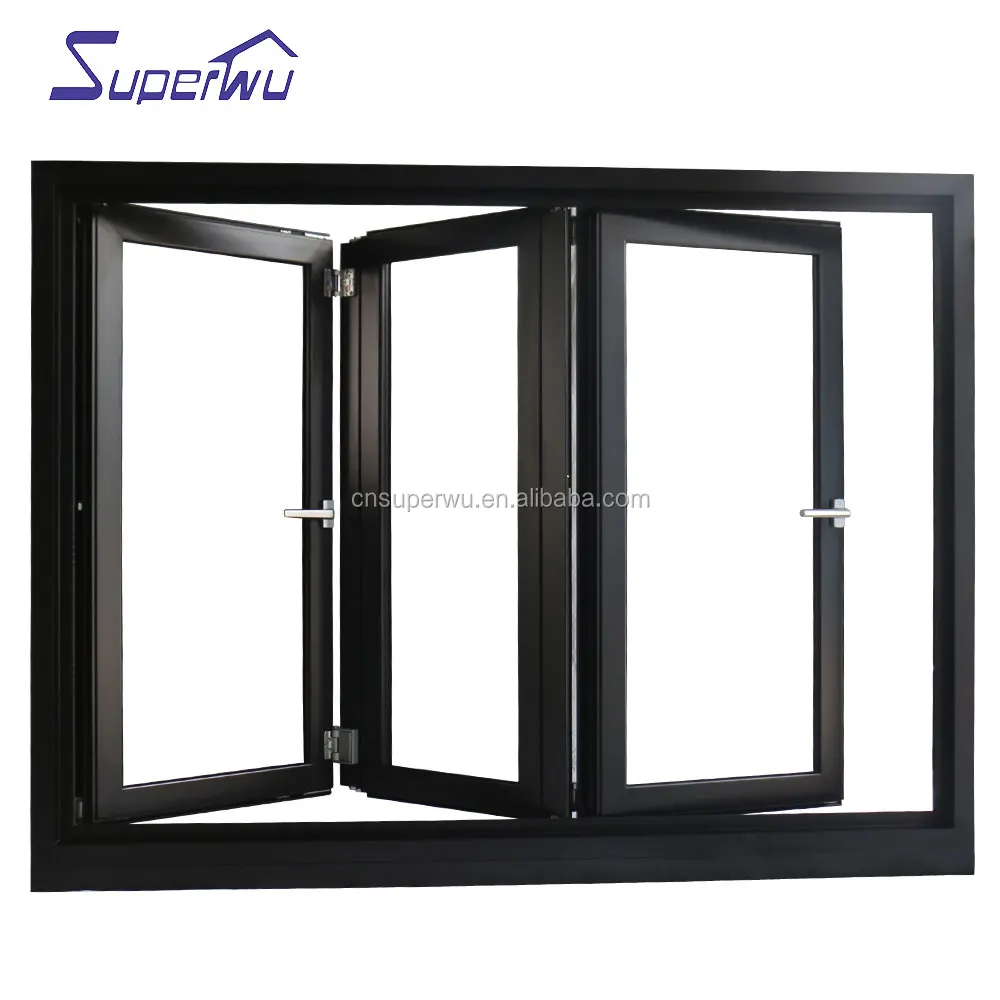 Australian Standard aluminium double glazed folding window ventilation bifold window black color three panels