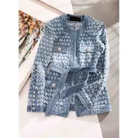 

MIGO 2020 new style long sleeve denim jeans blue holes brand fashion coat for women casual wear A3011