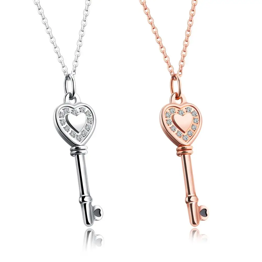 

Rose gold diamond key pendant necklaces accessories women stainless steel jewelry couples necklace