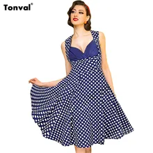 Tonval S – 4XL Women Dots Vintage 50s Dress Summer Tunic Sexy Evening Party Elegant Rockabilly Floral Swing Plus Size Dresses