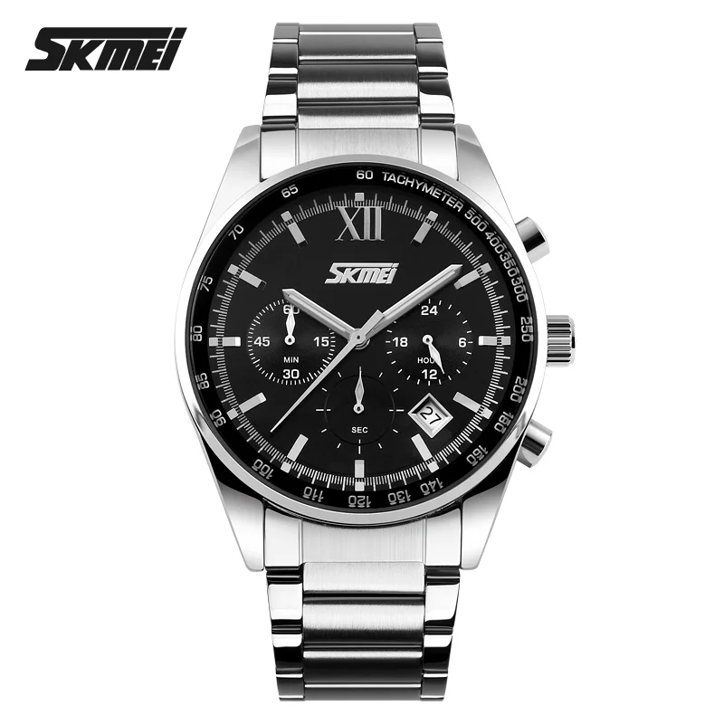 

SKMEI 9096 Men Quartz Movement Watch Stainless Steel Back Multifunction Band Auto Date Male Wristwatch, 3 colors